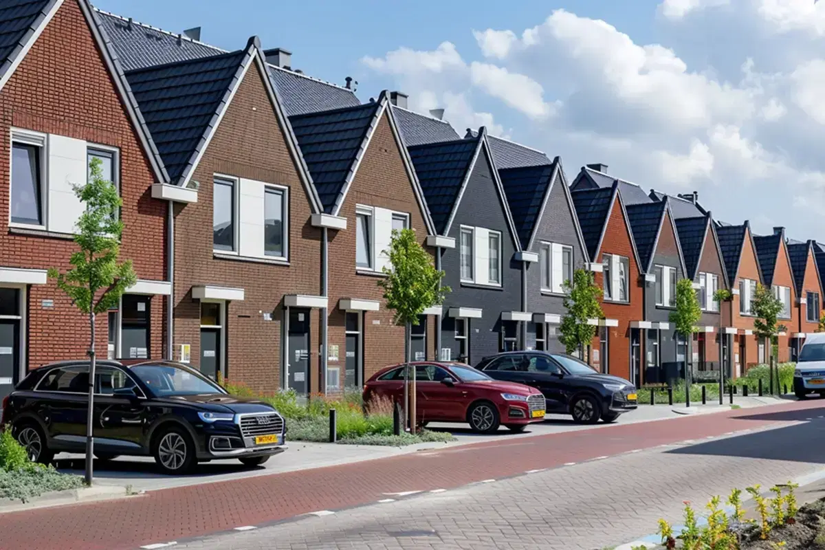 Straat met rijtjeswoningen met nieuwe kozijnen
