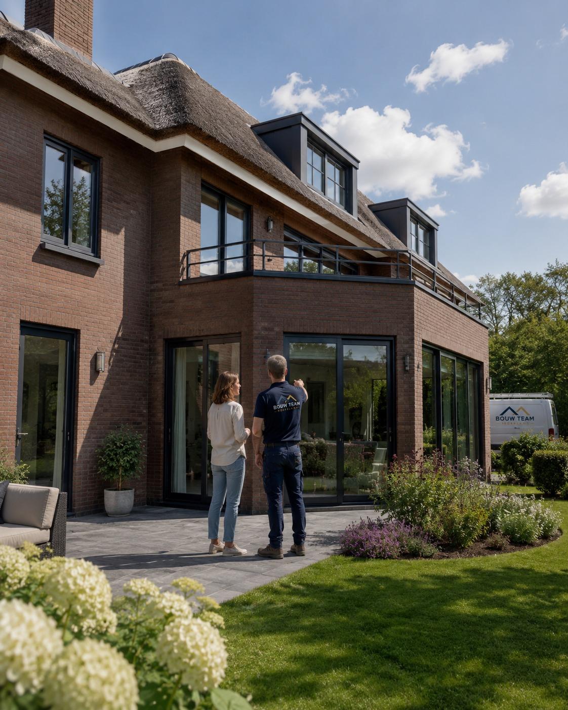 Woning met nieuwe kozijnen en schuifpuien aan de tuinzijde