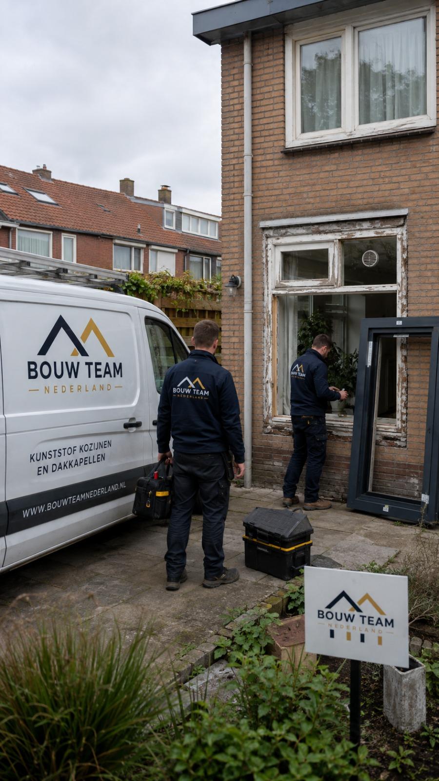 Monteur stelt een nieuw kozijn af